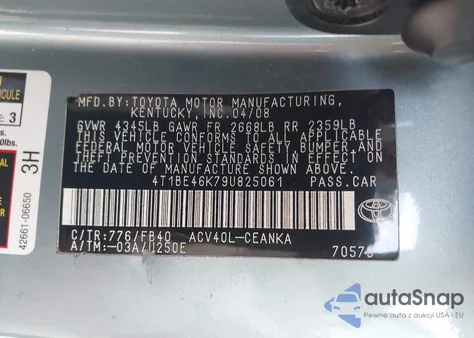 2009 Toyota Camry Le from USA, damaged, VIN 4T1BE46K79U825061